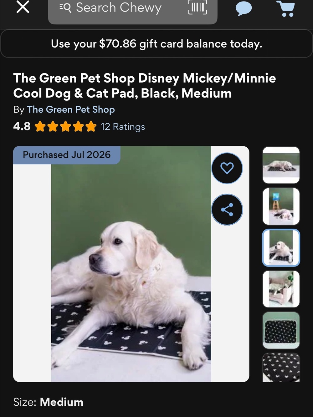 Disney Mickey/Minnie Cool Dog & Cat Pad - Black